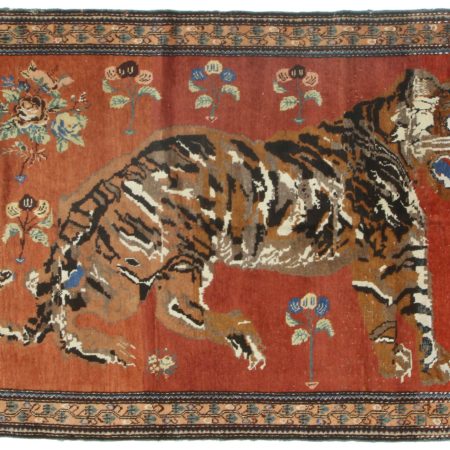 Vintage Hand Knotted Karabeh Persian Tiger Rug