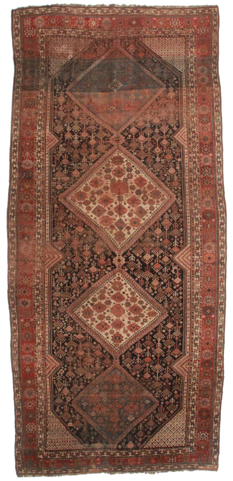 7 x 14 Antique Persian Shiraz Gallery Size Rug 10551