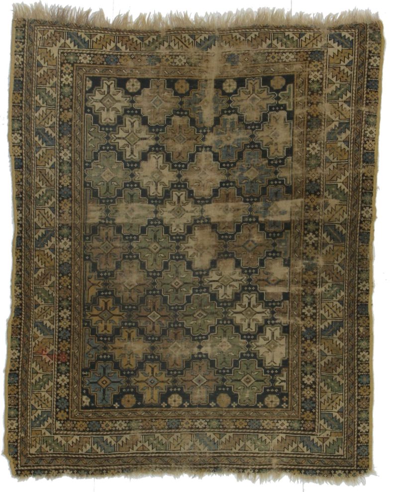 3'5" x 4'2" Antique Hand Knotted Wool Russian Rug 14393