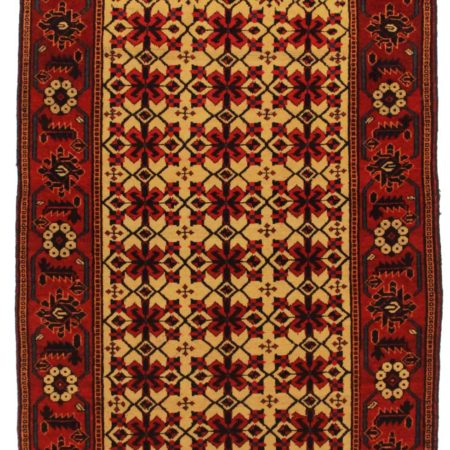 Afghan Poshti Bridge Mat Carpet 40x60 Hand Knotted Red Geometric Orient 22 